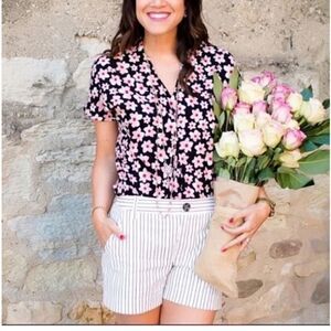 CAbi Black Tunic with Pink Floral Print